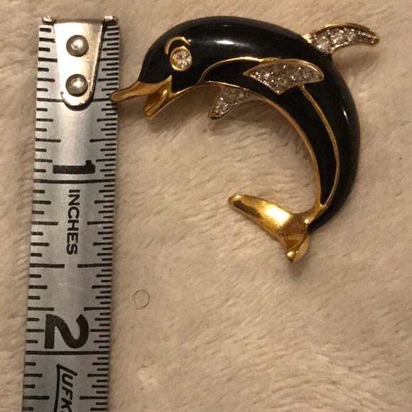 Vintage Lacquer & Pave Dolphin Pin - Picture 5 of 5